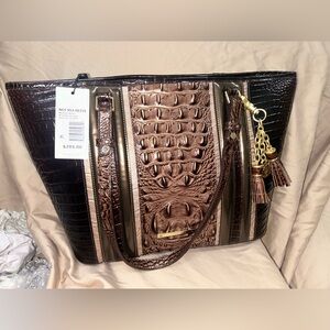 Brahmin Brown and Gold Crocodile-Embossed Tote